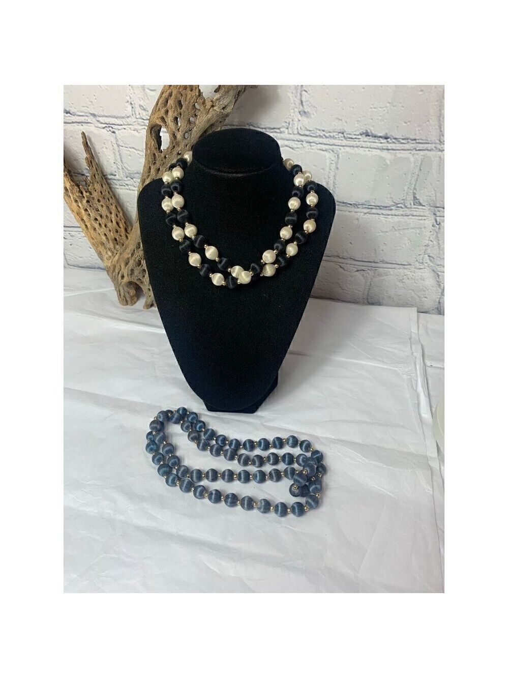 Vintage Satin Bead Necklace 30 Inch